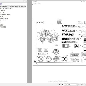Manitou Telehandler MT 932 Parts Catalog 547629