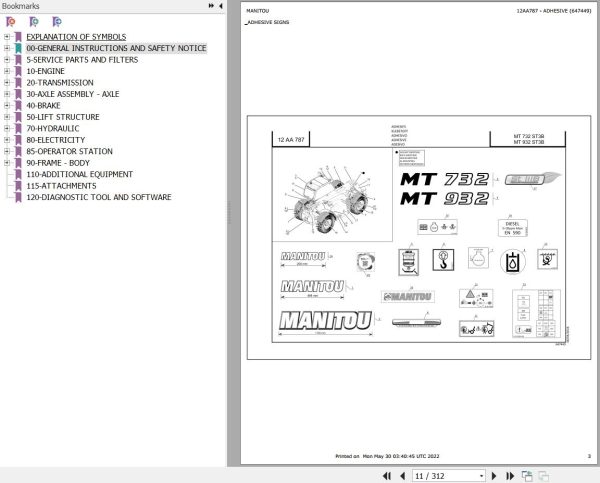 Manitou Telehandler MT 932 ST3B Parts Catalog 647449