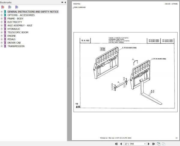 Manitou Telehandler MT 933 CP Parts Catalog 47938