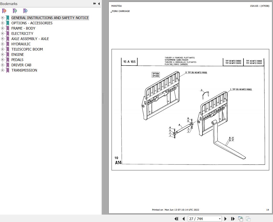 Manitou Telehandler MT 933 CP Parts Catalog 47938