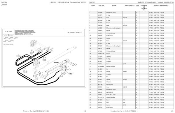 Manitou Telehandler MT 933 EASY 75D ST5 S1 Parts Catalog 647776 1