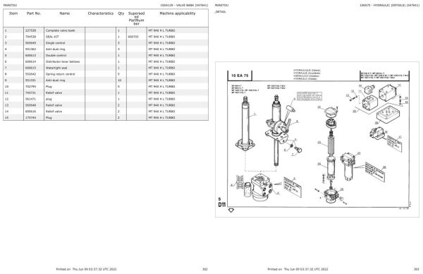 Manitou Telehandler MT 940 H L TURBO Parts Catalog 547641 1