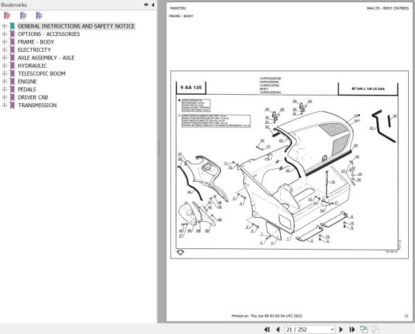 Manitou Telehandler MT 940 L 120 LS USA Parts Catalog 547805