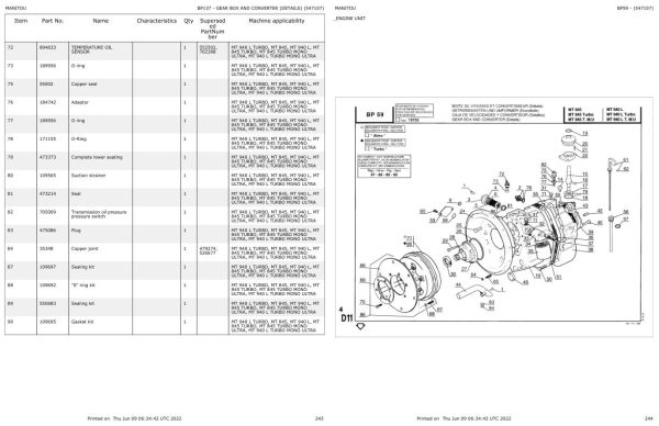 Manitou Telehandler MT 940 L Parts Catalog 547107 1