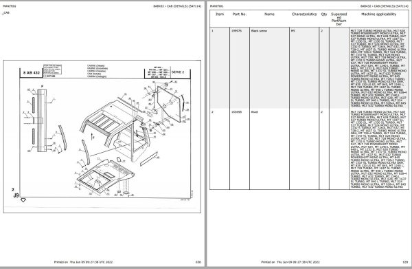 Manitou Telehandler MT 940 L TURBO MONO ULTRA Parts Catalog 547107 1