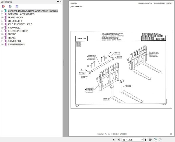 Manitou Telehandler MT 940 L TURBO MONO ULTRA S2 Parts Catalog 547751