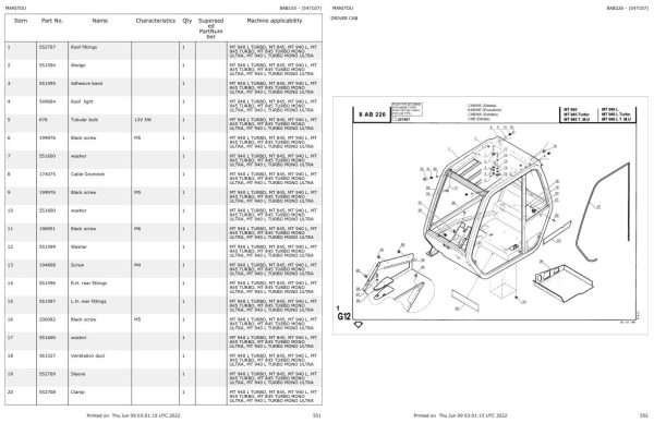 Manitou Telehandler MT 940 L TURBO Parts Catalog 547107 1