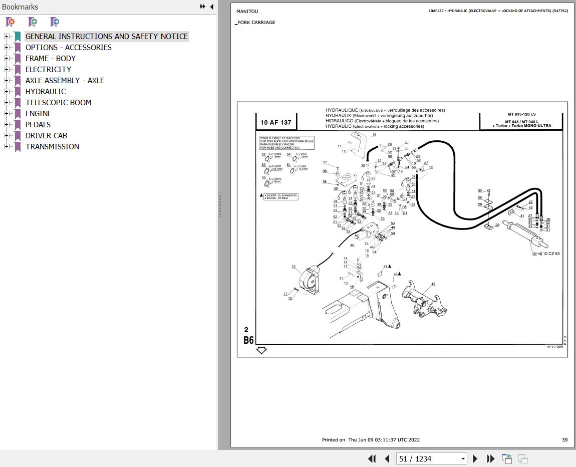 Manitou Telehandler MT 940 L TURBO S2 Parts Catalog 547751