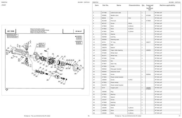 Manitou Telehandler MT 940 LAT Parts Catalog 547512 1