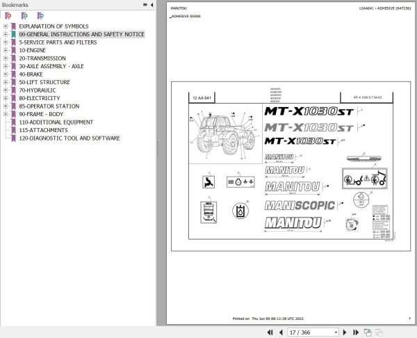 Manitou Telehandler MT X 1030 S TURBO S4 E3 Parts Catalog 647236