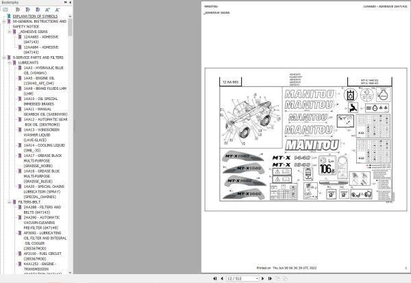 Manitou Telehandler MT X 1440 E3 Parts Catalog 647143