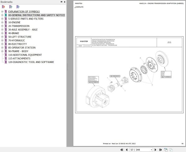 Manitou Telehandler MT X 1441 100P PS S L T LSU ST3A S1 Parts Catalog 648955