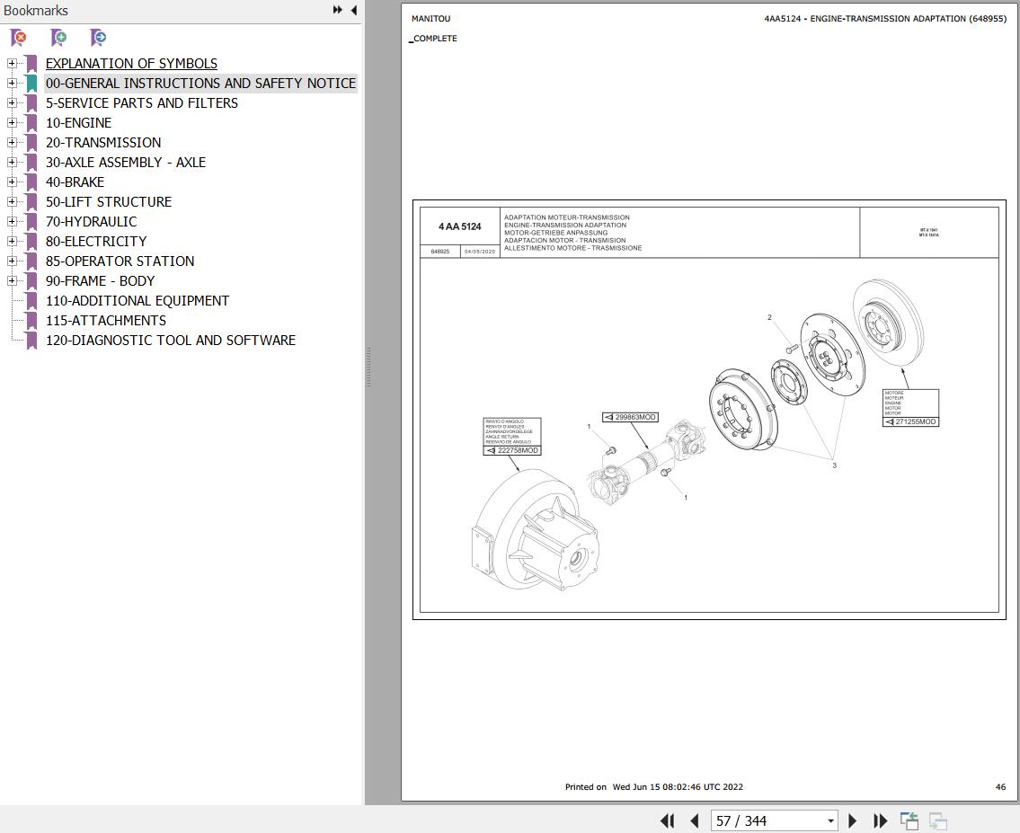 Manitou Telehandler MT X 1441 100P PS S L T LSU ST3A S1 Parts Catalog 648955