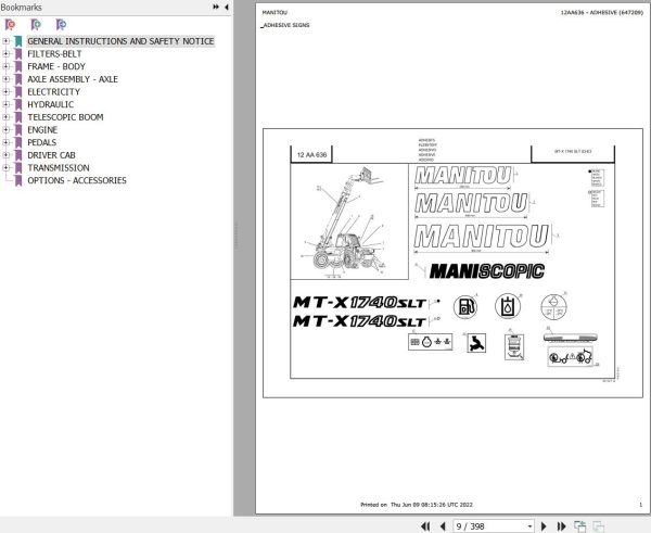 Manitou Telehandler MT X 1740 SL TURBO S3 E3 Parts Catalog 647209