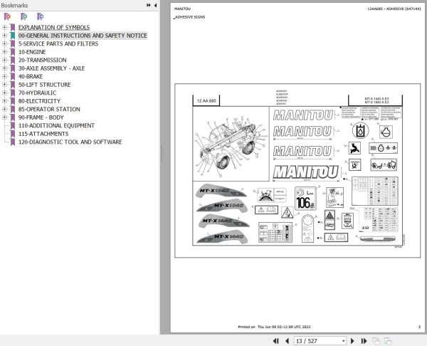 Manitou Telehandler MT X 1840 A E3 Parts Catalog 647144