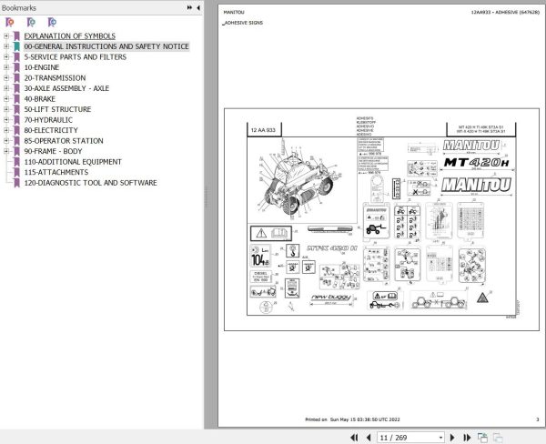 Manitou Telehandler MT X 425 H TI 49K ST3A S1 Parts Catalog 647628