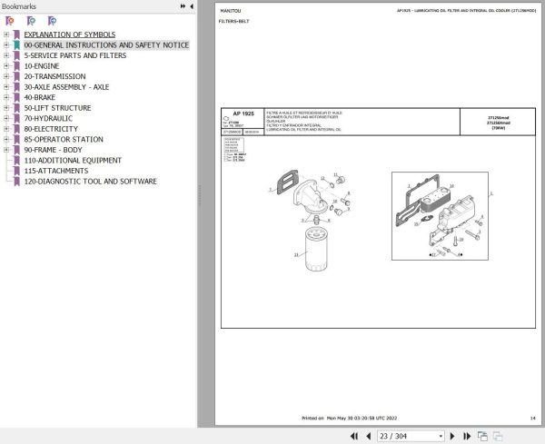 Manitou Telehandler MT X 732 SE E3 Parts Catalog 647185
