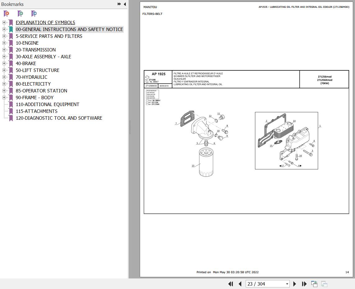 Manitou Telehandler MT X 732 SE E3 Parts Catalog 647185