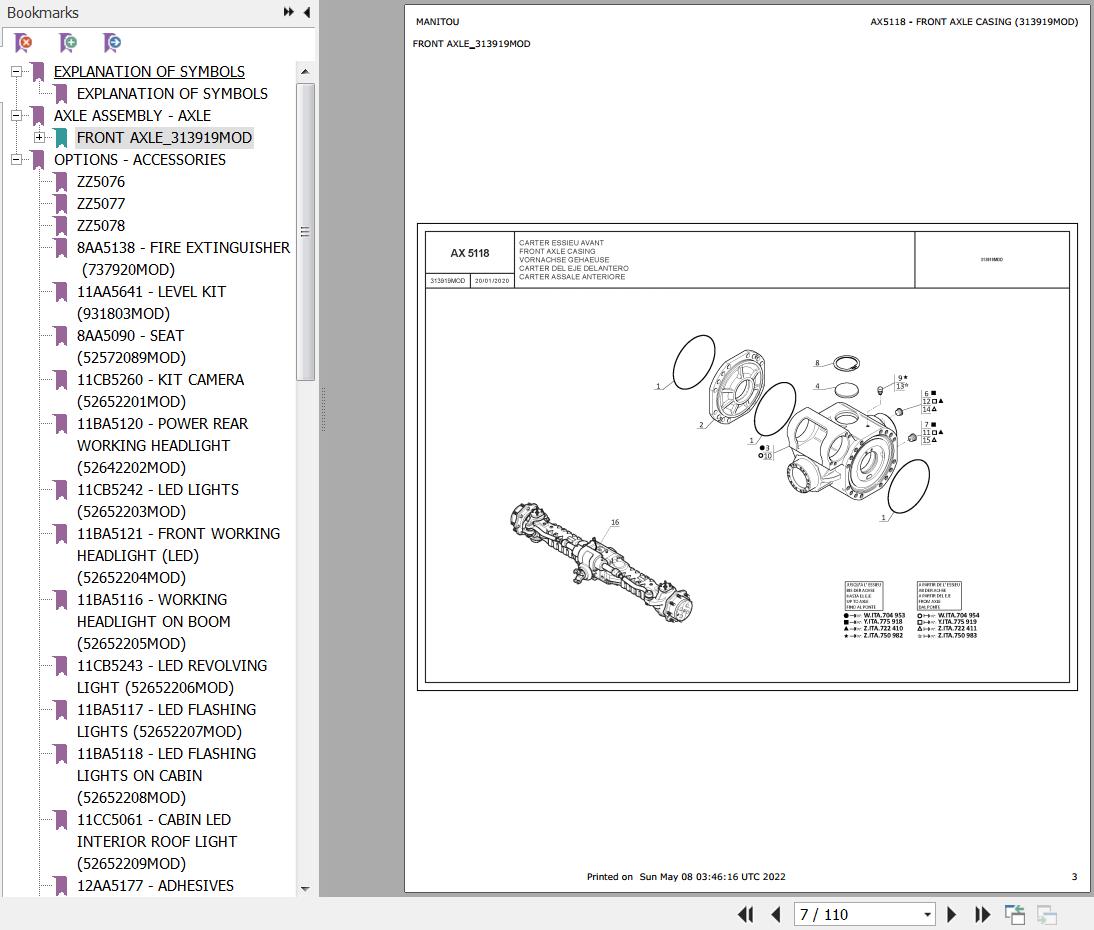Manitou Telehandler MT X 733 95P ST3A S1 MINING Parts Catalog 313919MOD