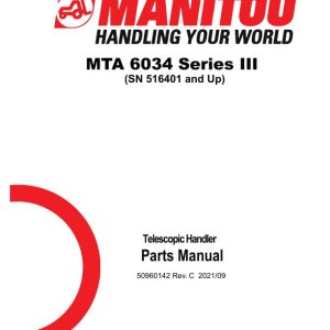Manitou Telehandler MTA 6034 Series III Parts Manual 50960142 Rev. C