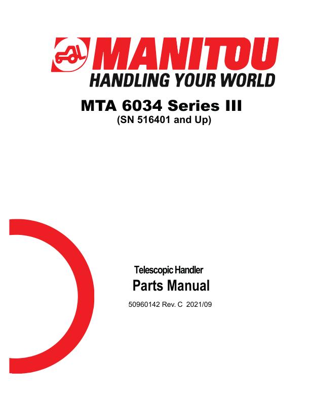 Manitou Telehandler MTA 6034 Series III Parts Manual 50960142 Rev. C