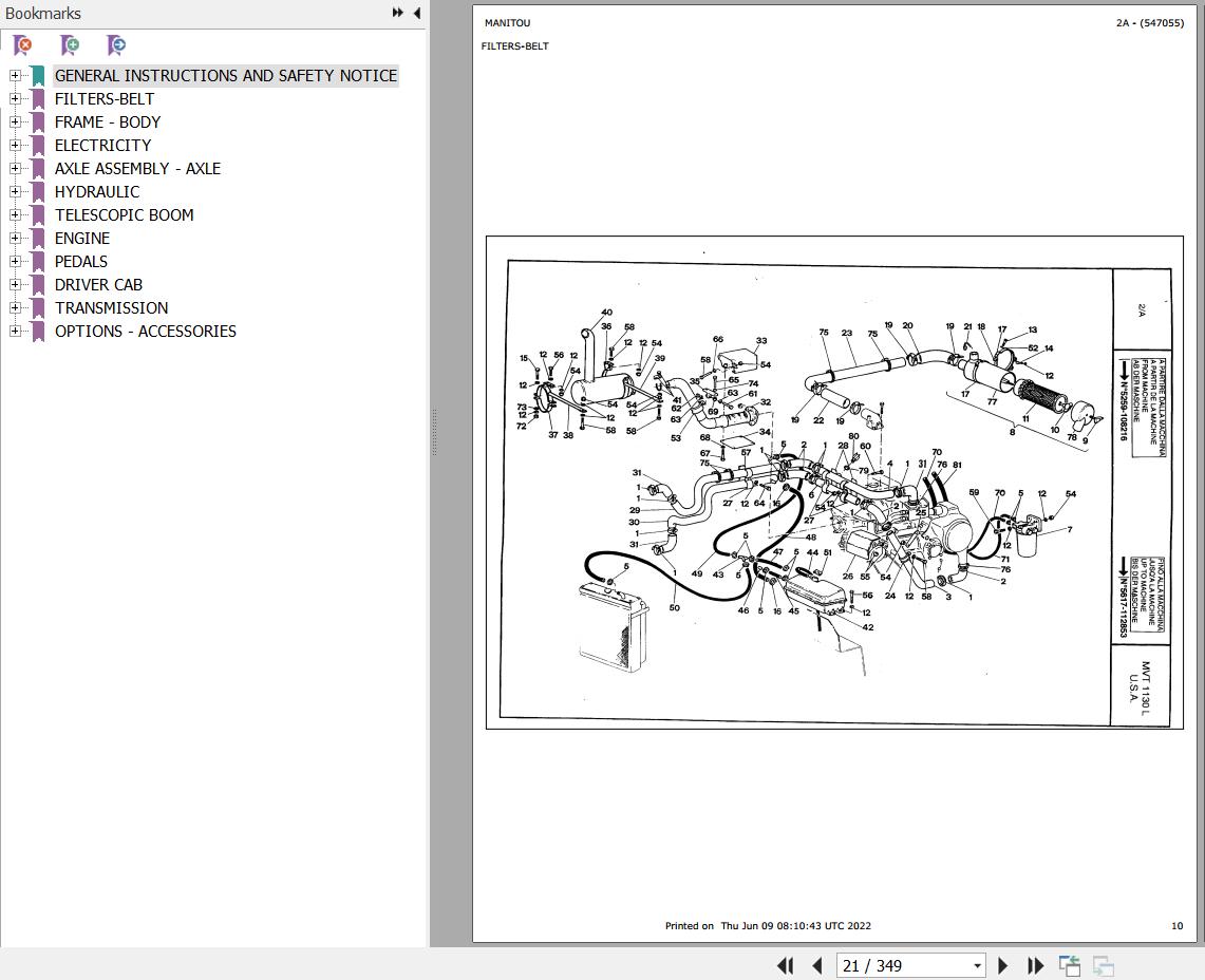 Manitou Telehandler MVT 1130 L USA Parts Catalog 547055