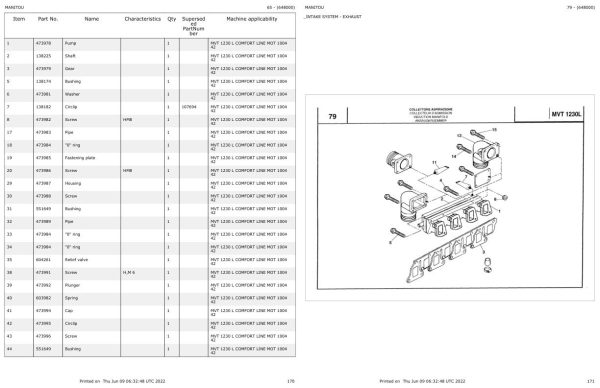 Manitou Telehandler MVT 1230 L COMFORT LINE MOT 1004 42 Parts Catalog 648000 1