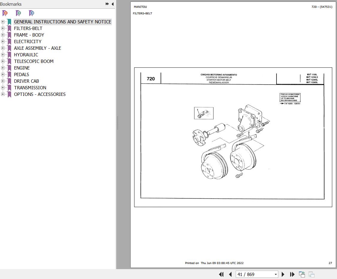 Manitou Telehandler MVT 1230 LS COMFORT LINE MOT 1004 4 Parts Catalog 547531