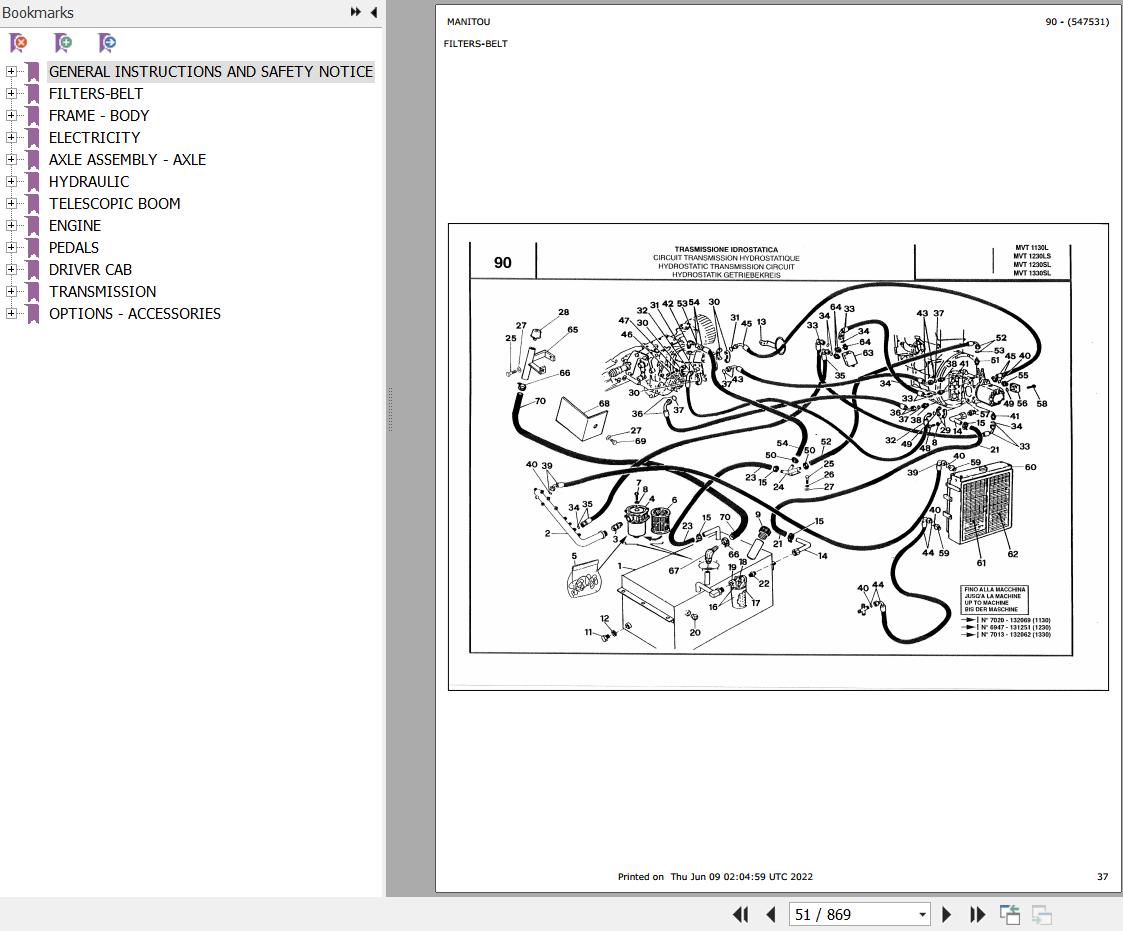Manitou Telehandler MVT 1230 SL COMFORT LINE MOT 1004 4 Parts Catalog 547531