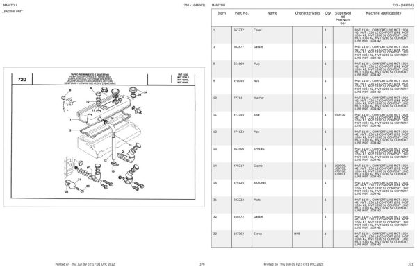 Manitou Telehandler MVT 1230 SL COMFORT LINE MOT 1004 42 Parts Catalog 648063 1