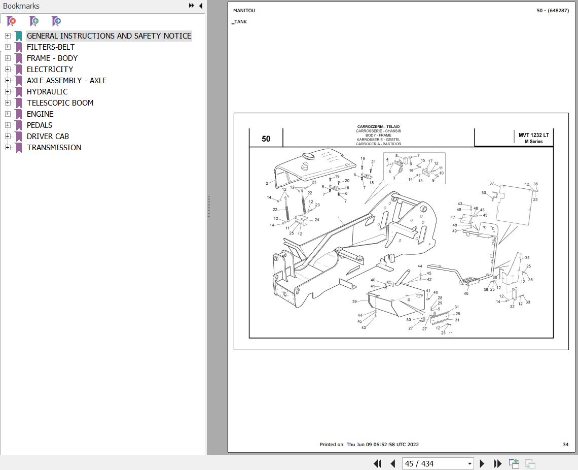 Manitou Telehandler MVT 1232 L TURBO SERIE M E2 Parts Catalog 64887