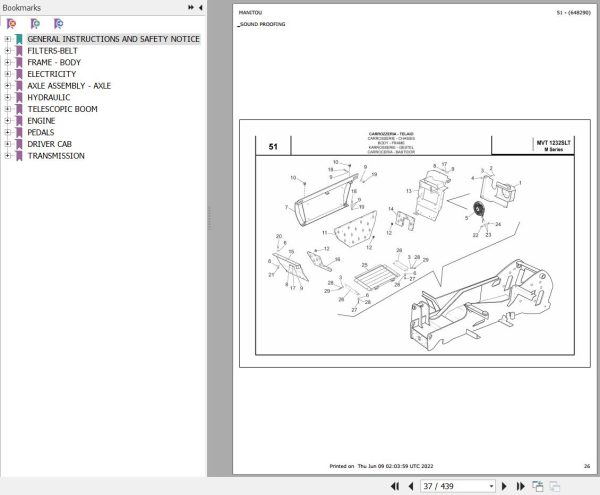 Manitou Telehandler MVT 1232 SL TURBO SERIE M E2 Parts Catalog 648290