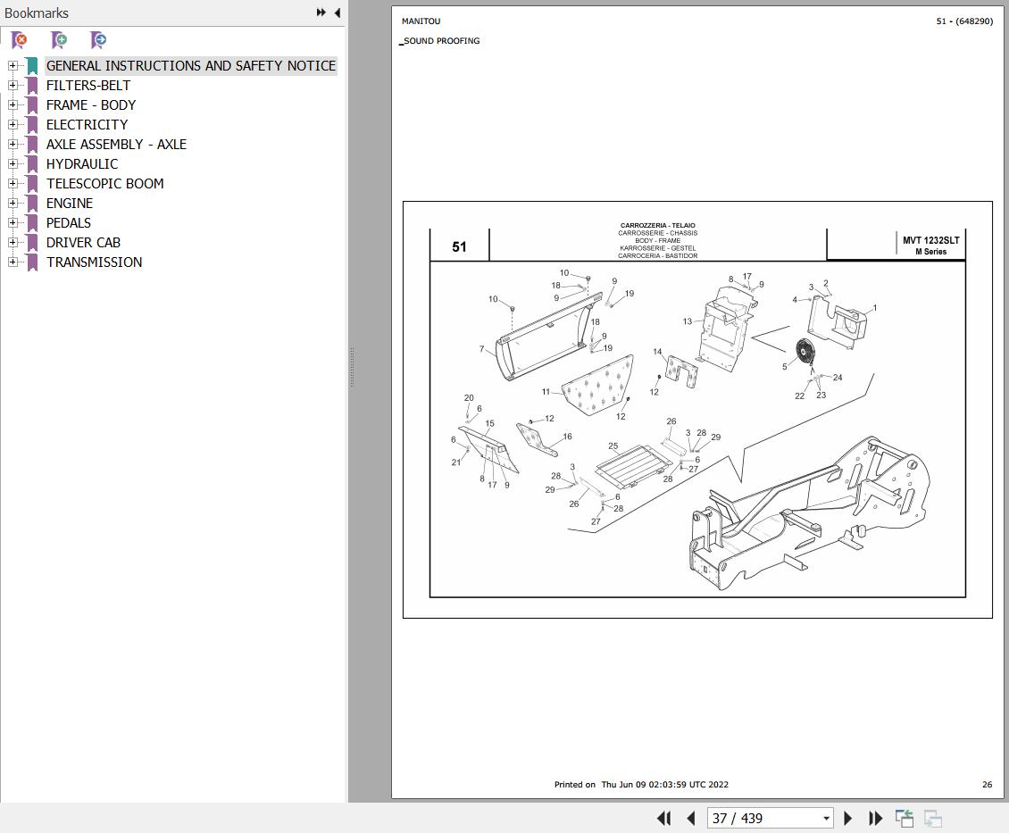 Manitou Telehandler MVT 1232 SL TURBO SERIE M E2 Parts Catalog 648290