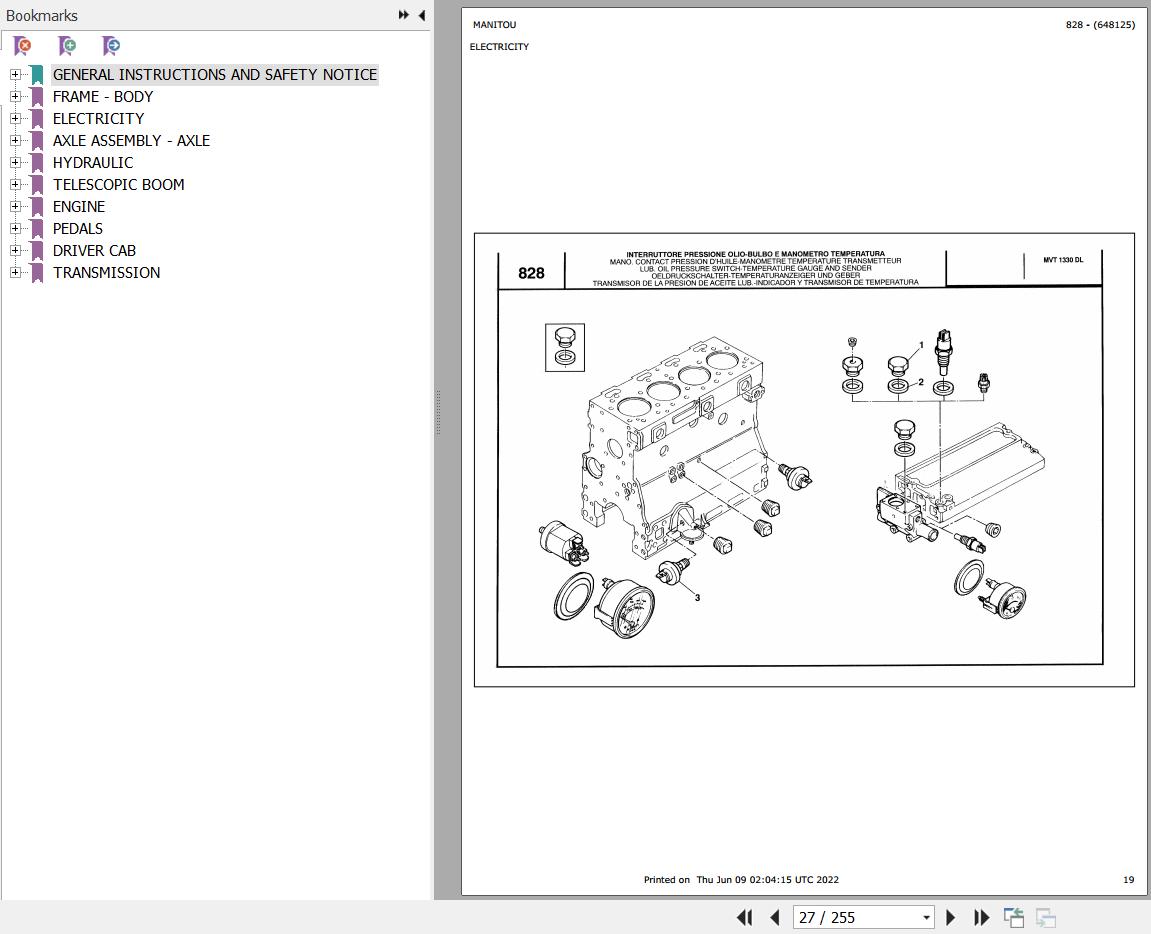 Manitou Telehandler MVT 1330 DL COMFORT LINE MOT 1004 42 Parts Catalog 648125