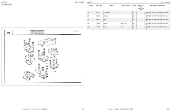 Manitou Telehandler MVT 1330 DL COMFORT LINE MOT 1004 42 Parts Catalog 648125 1
