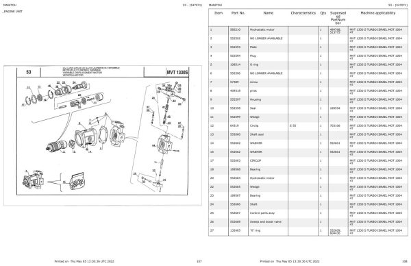 Manitou Telehandler MVT 1330 S TURBO ISRAEL MOT 1004 4T Parts Catalog 547071 1