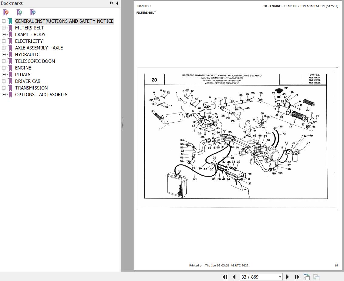 Manitou Telehandler MVT 1330 SL COMFORT LINE MOT 1004 4 Parts Catalog 547531
