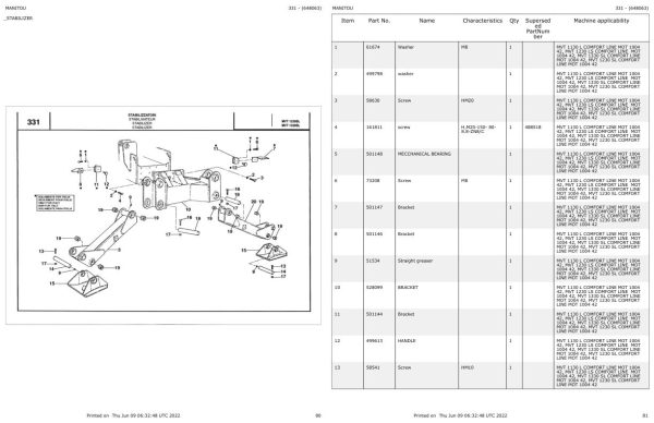 Manitou Telehandler MVT 1330 SL COMFORT LINE MOT 1004 42 Parts Catalog 648063 1