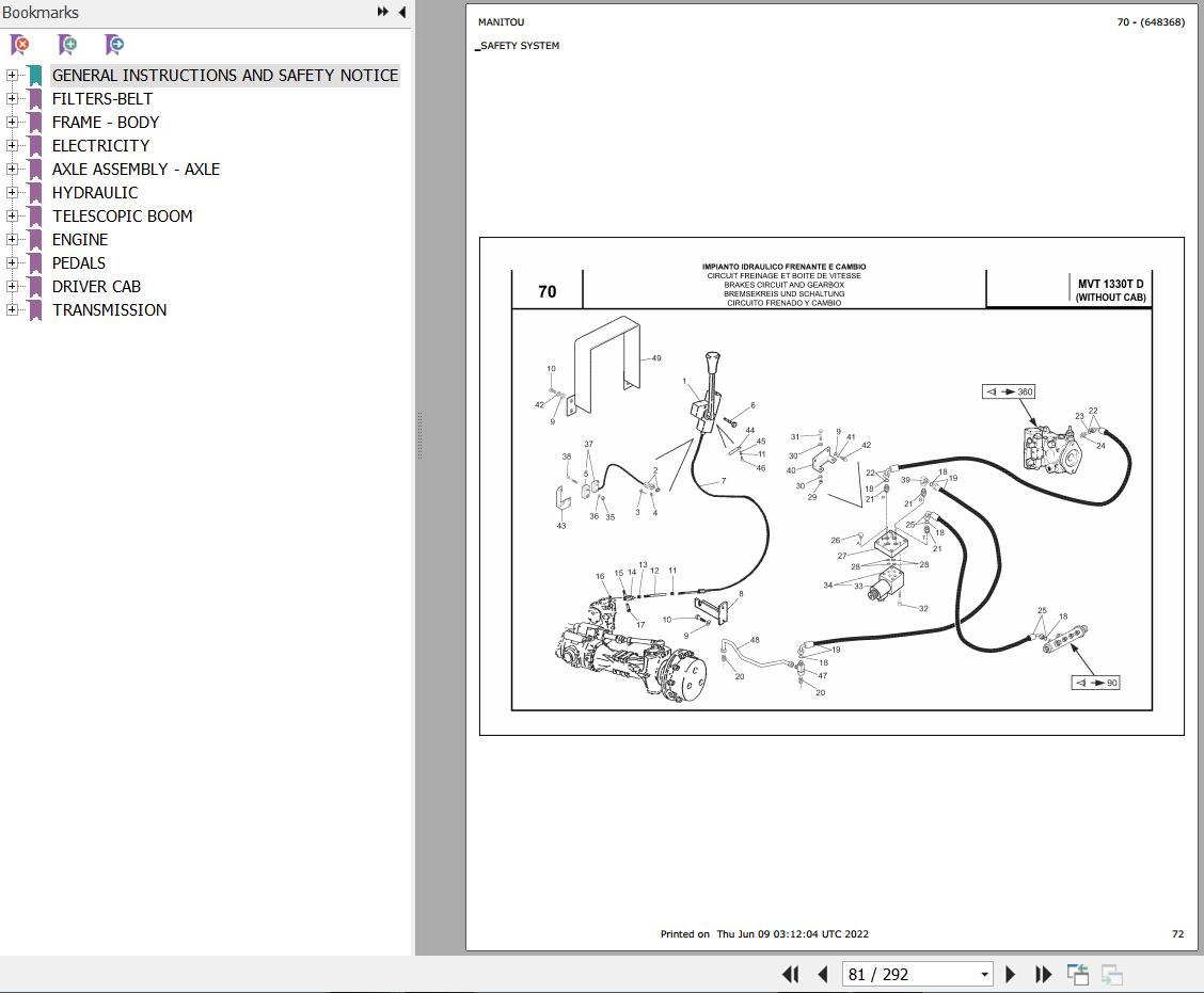 Manitou Telehandler MVT 1330 TURBO D E2 Parts Catalog 648386