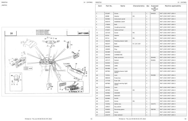Manitou Telehandler MVT 1330S Parts Catalog 547080 1
