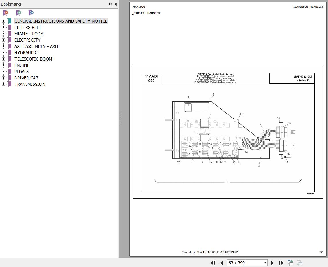 Manitou Telehandler MVT 1332 SL TURBO ORH SERIE M E3 Parts Catalog 648605