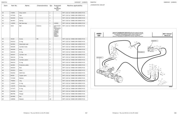 Manitou Telehandler MVT 1332 SL TURBO ORH SERIE M E3 Parts Catalog 648605 1