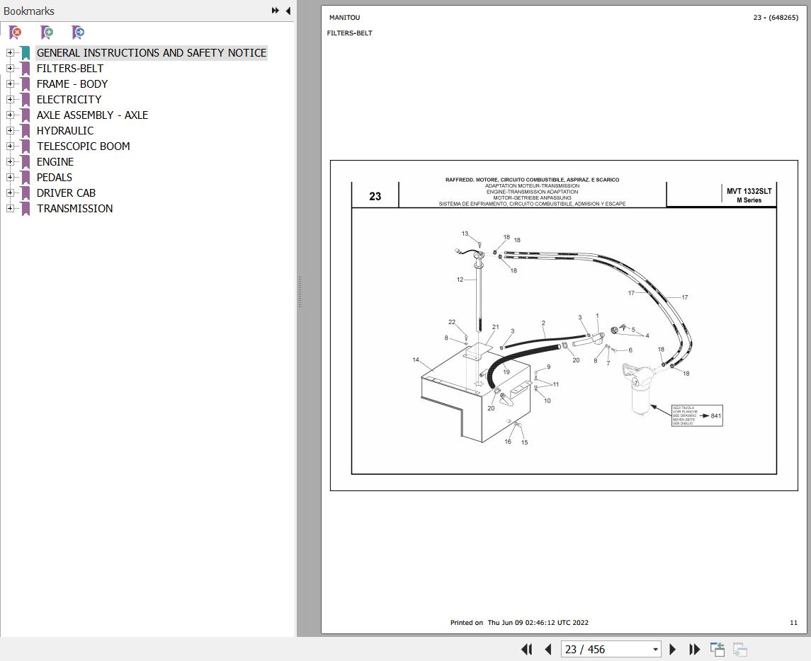 Manitou Telehandler MVT 1332 SL TURBO SERIE M E2 Parts Catalog 648265