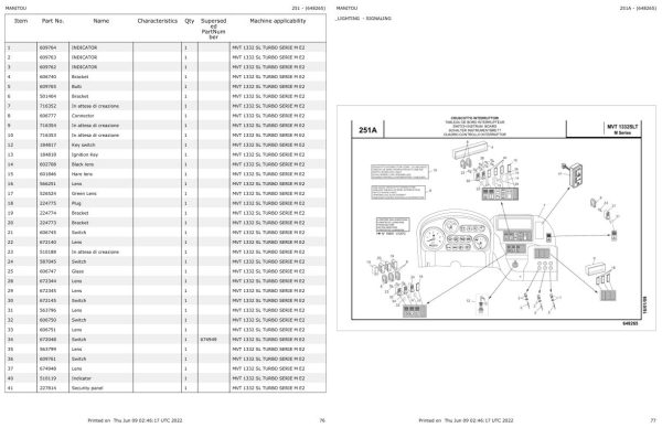 Manitou Telehandler MVT 1332 SL TURBO SERIE M E2 Parts Catalog 648265 1