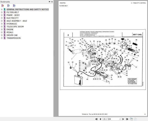 Manitou Telehandler MVT 1340 L COMFORT LINE MOT 1004 4 Parts Catalog