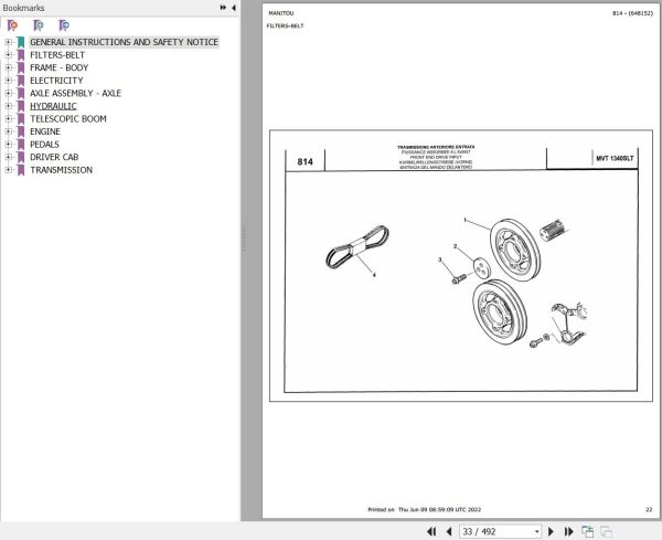 Manitou Telehandler MVT 1340 SL Parts Catalog 648152