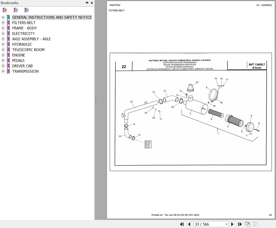 Manitou Telehandler MVT 1340 SL TURBO SERIE M E2 Parts Catalog 648282