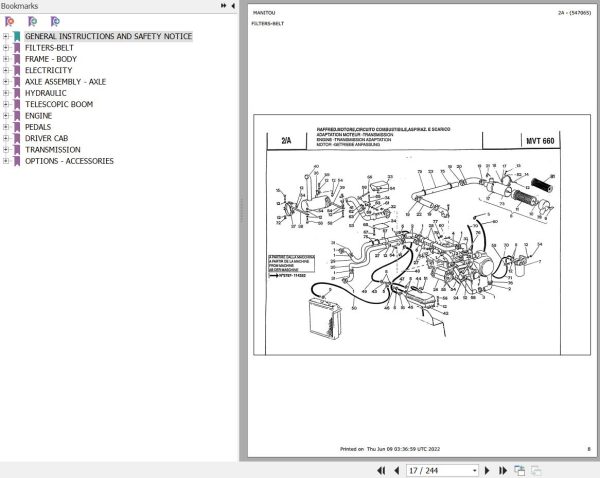 Manitou Telehandler MVT 660 MOT 1004 4 Parts Catalog 547065