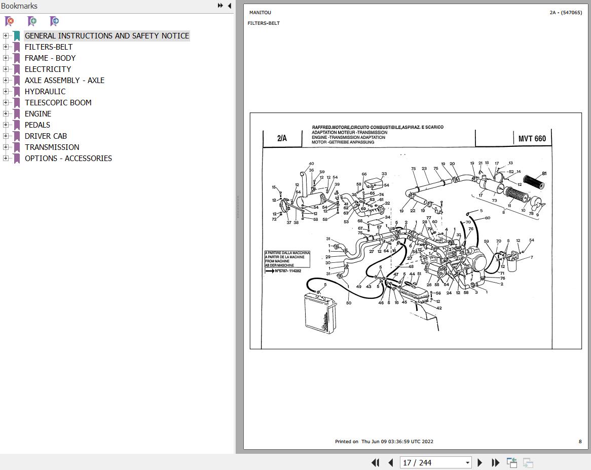 Manitou Telehandler MVT 660 MOT 1004 4 Parts Catalog 547065