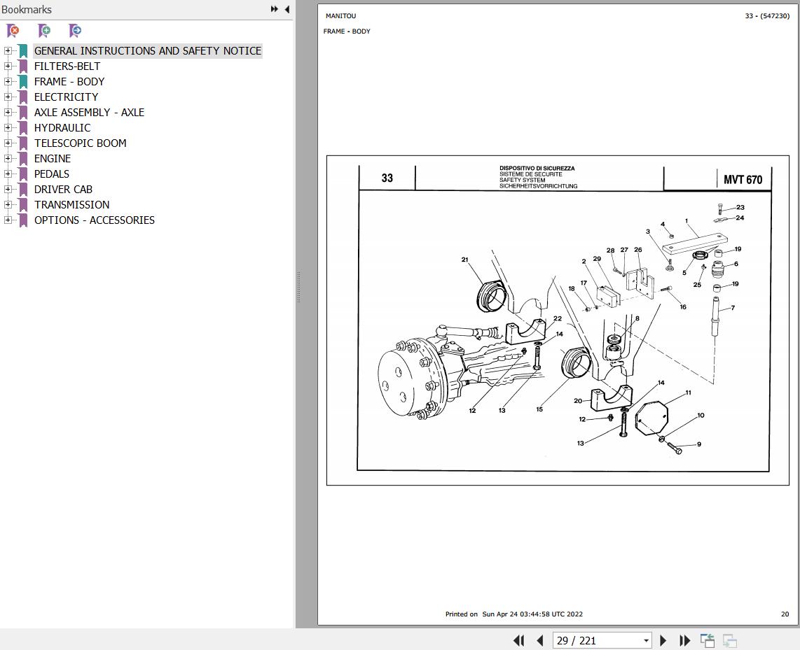 Manitou Telehandler MVT 670 TURBO MOT 1004 4T Parts Catalog 547230